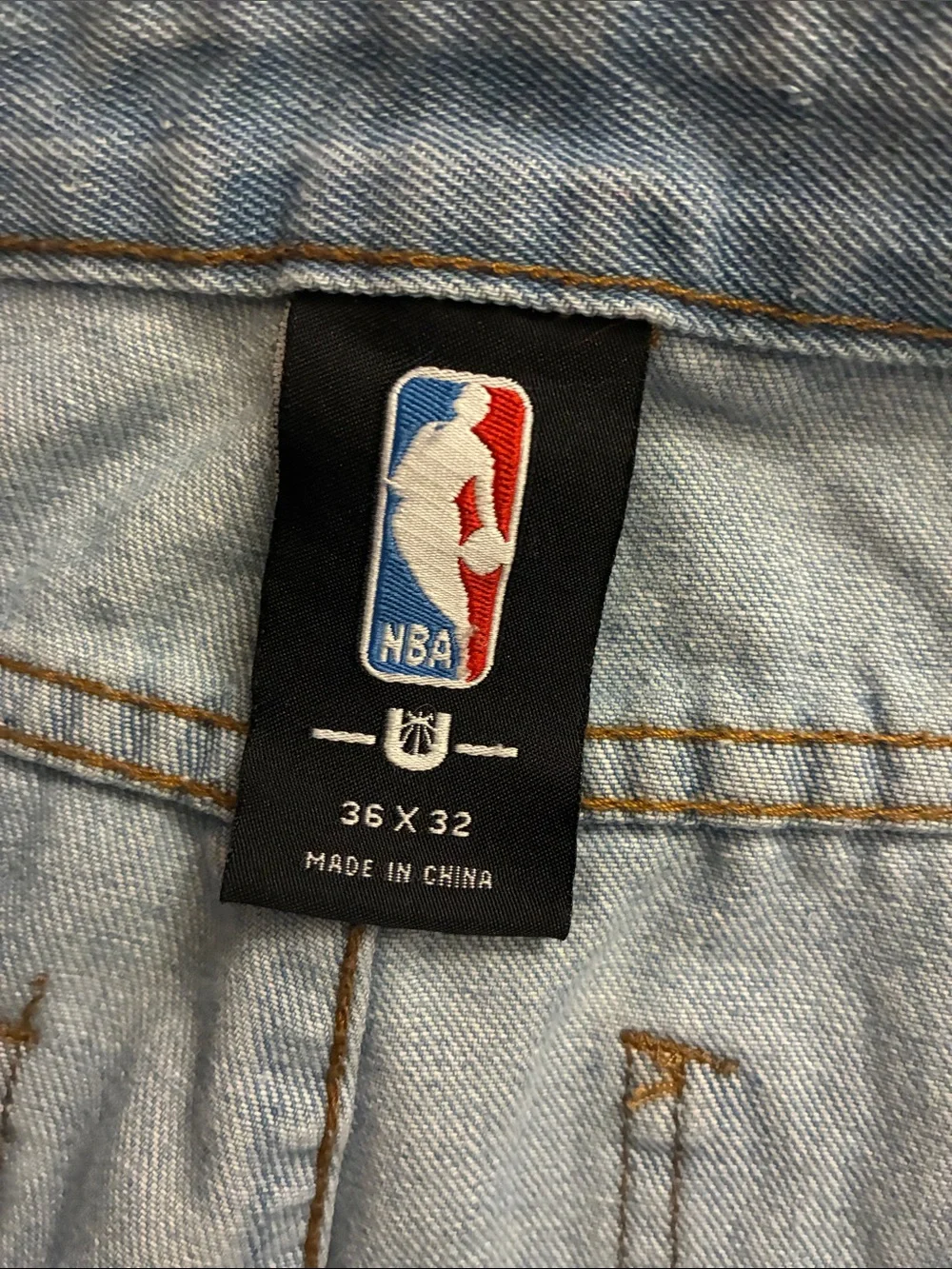 NBA Light Blue Straight Jeans with Red & Black Side Tape